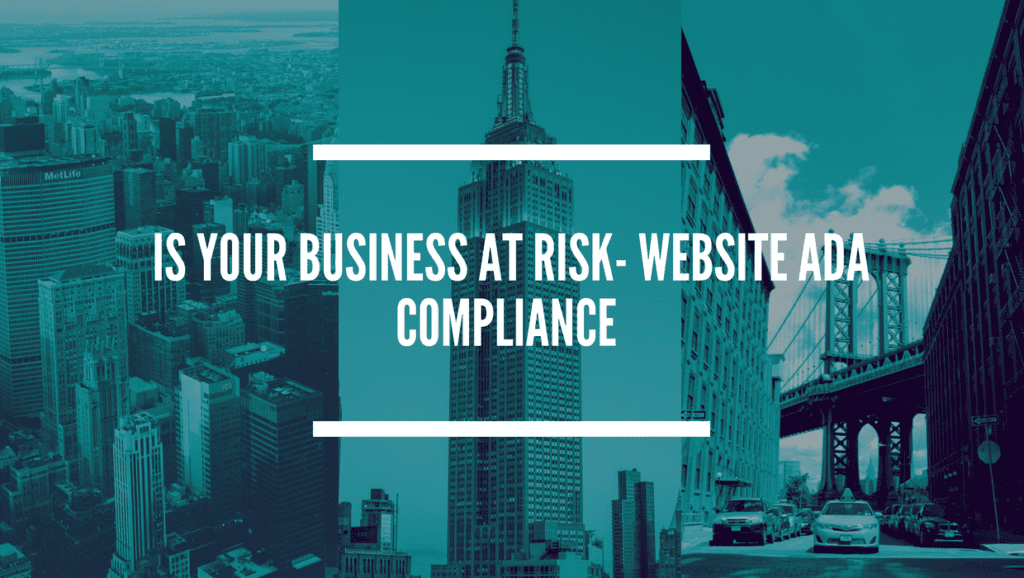 a cityscape with the words is your business at risk - website ad