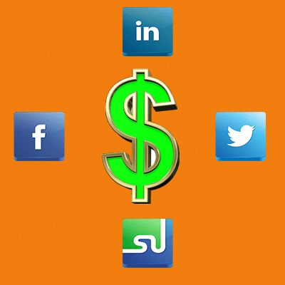 a dollar sign surrounded by social media icons