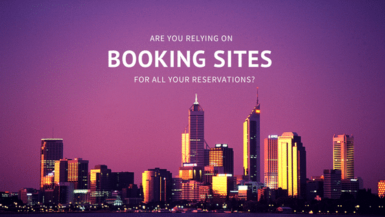 a city skyline with the words are you feeling on booking sites for all your reservations?