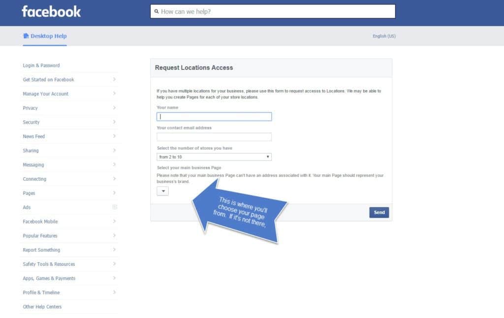 the facebook login page with an arrow pointing to it