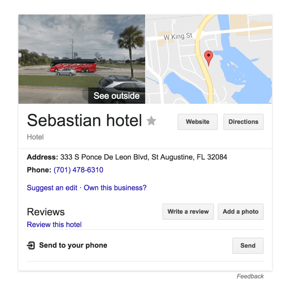 a google search for sebastian hotel