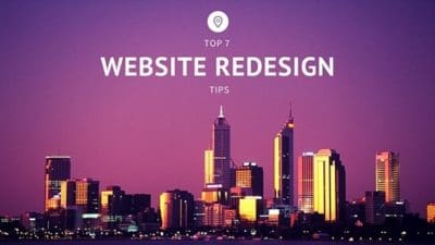 a city skyline with the words top 7 website design tips