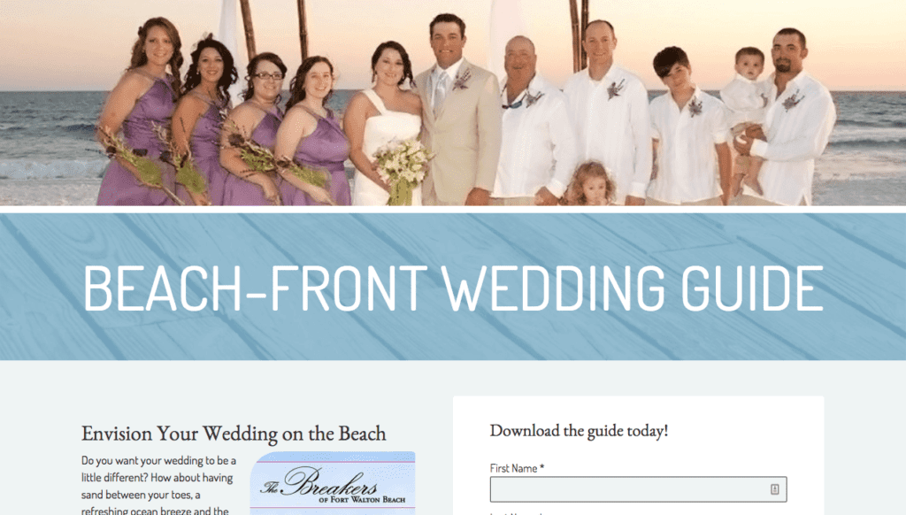 a wedding guide page on the beach