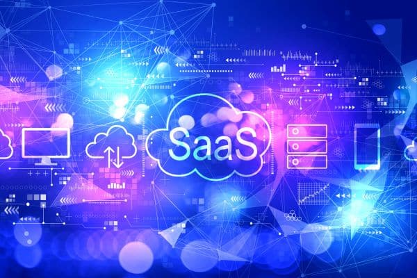 the word saas surrounded by colorful lights