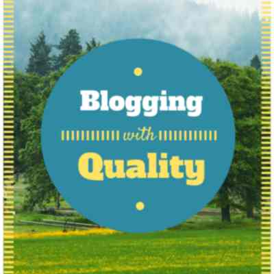a blue sign that says blogging with quality