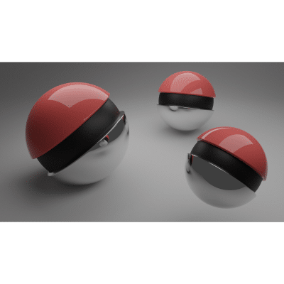 three red and black balls on a gray surface