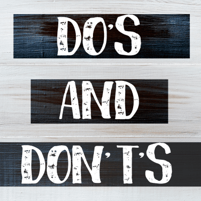 two black and white signs that say do's and don'ts