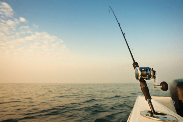 a fishing rod on the side of a boat