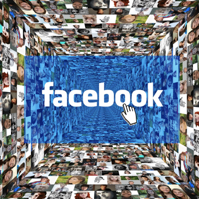 a facebook logo surrounded by many photos